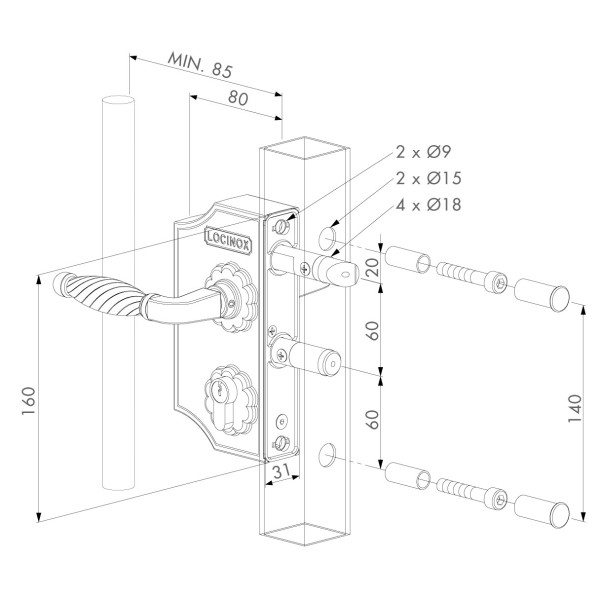 Zamek ozdobny "mały" firmy LOCINOX - LAKY F2