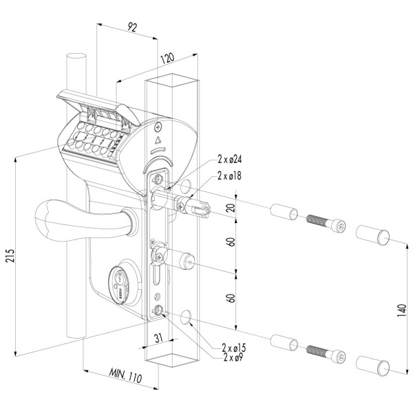 Zamek z kodem mechanicznym na profil prostokątny - LMKQ3030 V2L